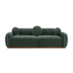 English Elm 90.94'' Three Seat Contemporary Curved Sofa with Round Accent Pillows for Modern Living Green W2085S00094