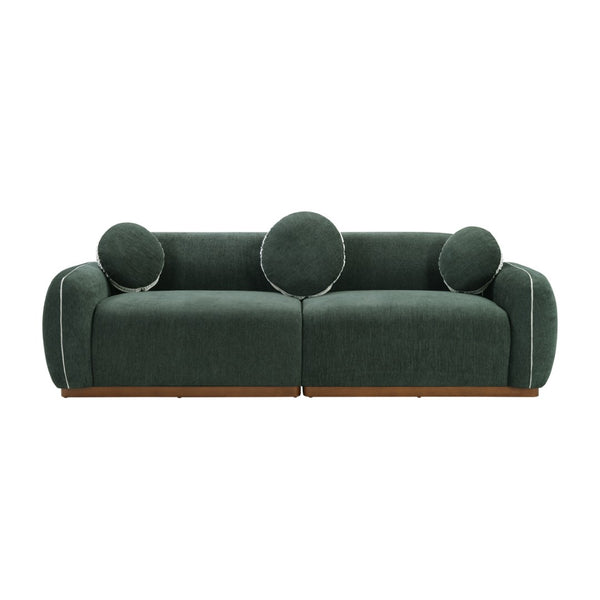 English Elm 90.94'' Three Seat Contemporary Curved Sofa with Round Accent Pillows for Modern Living Green W2085S00094