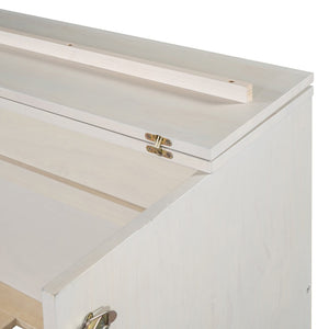 English Elm Full Size Murphy Bed Rattan Cabinet with Storage Drawers and Gold Hardware N708S00005AAK