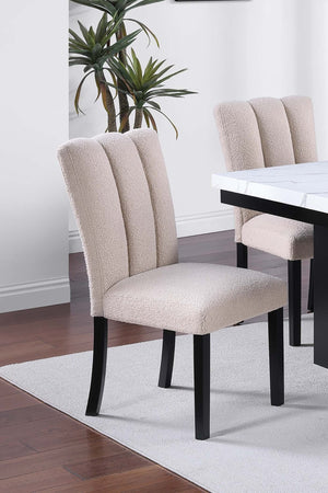 English Elm Classic 6-Piece Dining Set With White Faux Marble Table, Upholstered Chairs & Stylish Bench For Elegance B011S01882