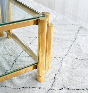 English Elm Modern 2-Piece Coffee Table Set With Gold Stainless Steel & Clear Glass Top For Stylish Living Spaces W2978S00046