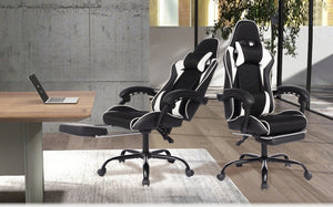 English Elm Deepfurniture Racing Style Gaming Chair Pu Leather Massage Lumbar Footrest Home Office Black White W3860P428632