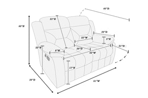 English Elm Recliner Velvet Tufted Loveseat with Manual Side Handle, Plush Arm Pillows for Ultimate Comfort and Style DARK GREY 59 L x 31 W x 26 H B089P240506