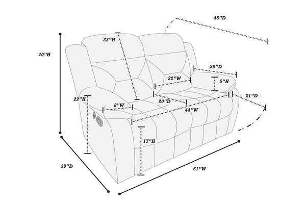 English Elm Recliner Velvet Tufted Loveseat with Manual Side Handle, Plush Arm Pillows for Ultimate Comfort and Style DARK GREY 59 L x 31 W x 26 H B089P240506