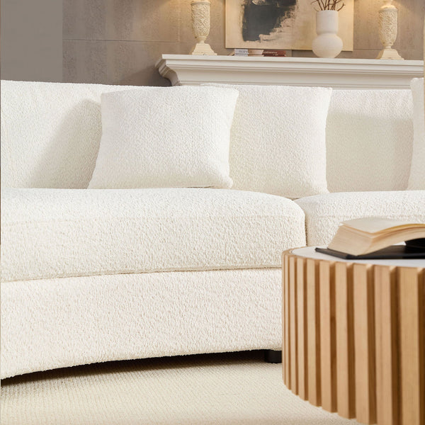 English Elm Classic Curved Tight Back Sofa Bouclé Beige Modular Sectional Couch with 4 Plush Foam Pillows, 95" W3208S00009