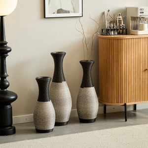 English Elm Desktop PVC Vase Set of 3 Decorative Tall Floor and Table Vases—Modern Durable Artful Accents for Home Black White,Coffee W2796P261483