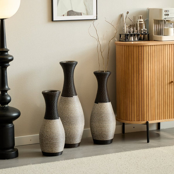 English Elm Desktop PVC Vase Set of 3 Decorative Tall Floor and Table Vases—Modern Durable Artful Accents for Home Black White,Coffee W2796P261483