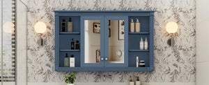 English Elm 47 Inch Wall Mounted Medicine Cabinet with Mirror Open Shelving and Adjustable Storage N710P363550C