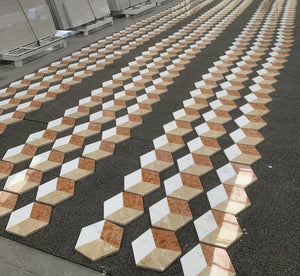 English Elm Hexagon Water-jet Marble Hexagon 5.7" Polished White Gold Red Tiles 12pcs for Floor & Wall Luxury W1696P314482