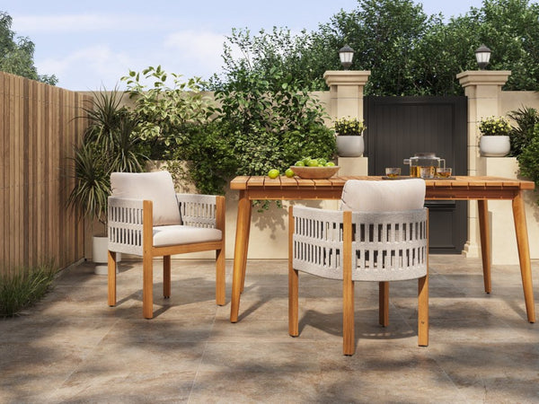 English Elm Acacia Wood Outdoor Dining Chair Set with Rope Arms and Waterproof Cushions N779P279983H