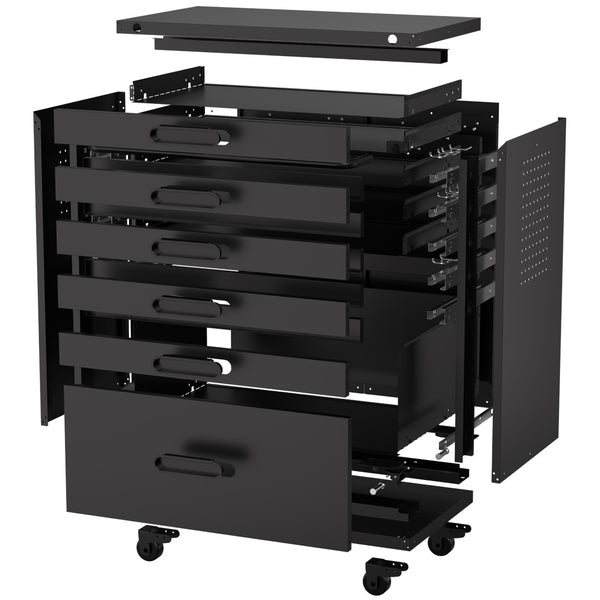 English Elm 34.3" Rolling Steel Tool Cabinet with 3 Drawers Lockable Doors and Pegboard Side Panels T2398P442673