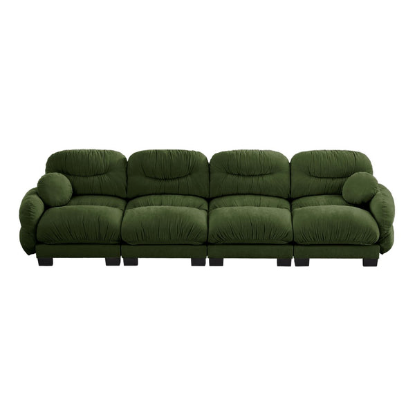 English Elm Pleated Chenille Modular Sofa with Ergonomic Foam Cushions and Sculptural Curved Armrests Green W5656S00052