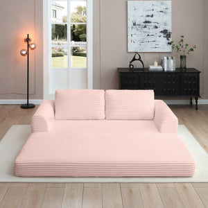 English Elm 2-in-1 Corduroy Futon Sofa Sleeper with Foam Fill and Modular Floor Profile Pink W1117P417305