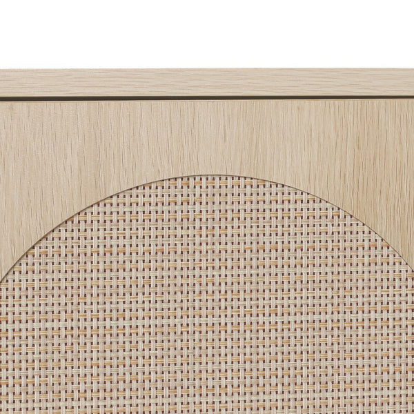 English Elm Corner freestanding rattan cabinet with metal base, slim corner shelf stand for living room space-saving storage and soft-touch black handle Natural W688P160490