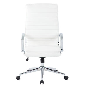 OSP Home Furnishings High Back Executive Office Chair with Faux Leather Upholstery Lumbar Support Chrome Arms White SPX23590C-U11