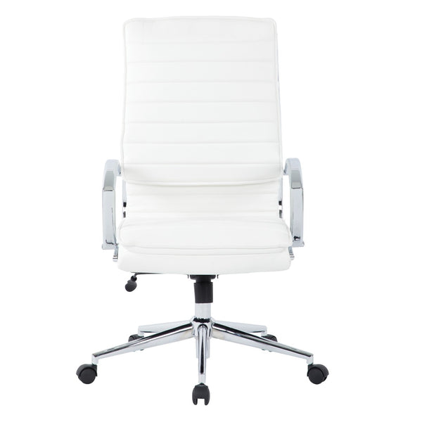 OSP Home Furnishings High Back Executive Office Chair with Faux Leather Upholstery Lumbar Support Chrome Arms White SPX23590C-U11