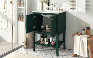 English Elm 24'' Retro Green Bathroom Vanity with Glossy Resin Basin, Solid Wood Feet, Soft-Close Doors, Ample Storage, Metal Handles (Modern) WF324870AAF