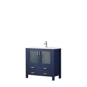 English Elm Navy 36" Bath Vanity with White Ceramic Top, Soft-Close Drawers & Chrome Faucet — Durable, Stylish B2731P260517