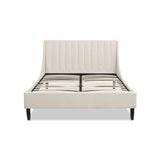 Queen Aspen Vertical Tufted Headboard Platform Bed Set in French Beige Velvet