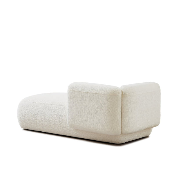 English Elm Upholstered Boucle Chaise Lounge with Foam Spring Interior and Wooden Legs W5515P437352