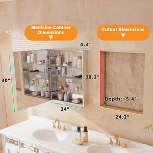 English Elm Bathroom Aluminum Medicine Cabinet with Led Dimmer Anti-fog Clock and Usb Charging Ports W5609P461277