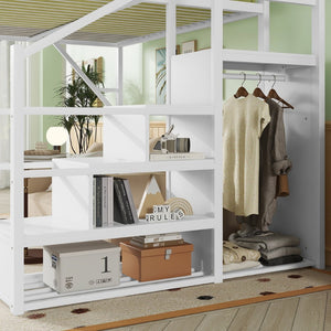 English Elm Queen Size Loft Bed With Stairs & Storage Shelves - Stylish Metal Frame For Kids & Teens, White W2580S00031-GIGA