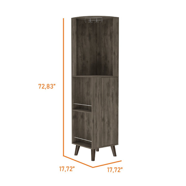 English Elm Grace Corner Bar Cabinet with Wine Rack Stemware Hanging and Concealed Shelving Storage B128S00221
