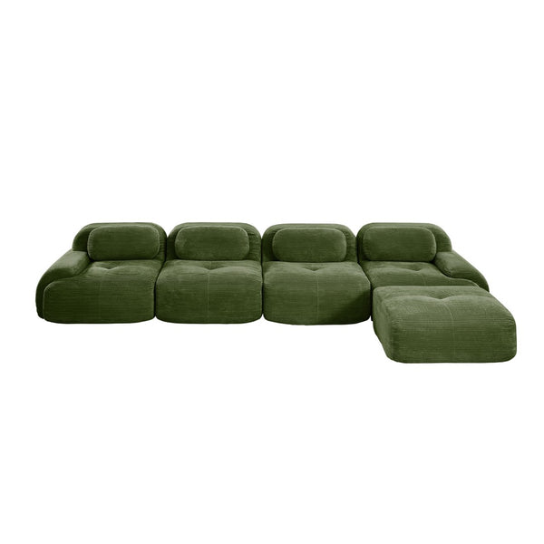 English Elm 4-seat Modular Corduroy Sectional Sofa with Curved Armrests for Living Rooms Olive Green W714S01262