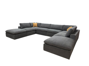 English Elm Coffee Bean Textured Upholstery Modular Sectional Low Profile Sofa with Toss Pillows Light Gray B2748S00071