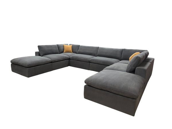 English Elm Coffee Bean Textured Upholstery Modular Sectional Low Profile Sofa with Toss Pillows Light Gray B2748S00071