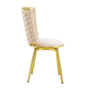 English Elm Set of 2 Velvet Dining Chairs with Braided Rope Backs and Glamorous Metal Legs Beige W3875P399190