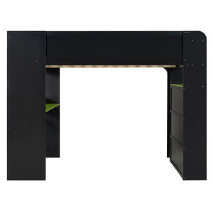 English Elm Full Size Gaming Bunk Bed with Rgb Lighting Integrated Desk Wardrobe and Storage Green LT100266AAG
