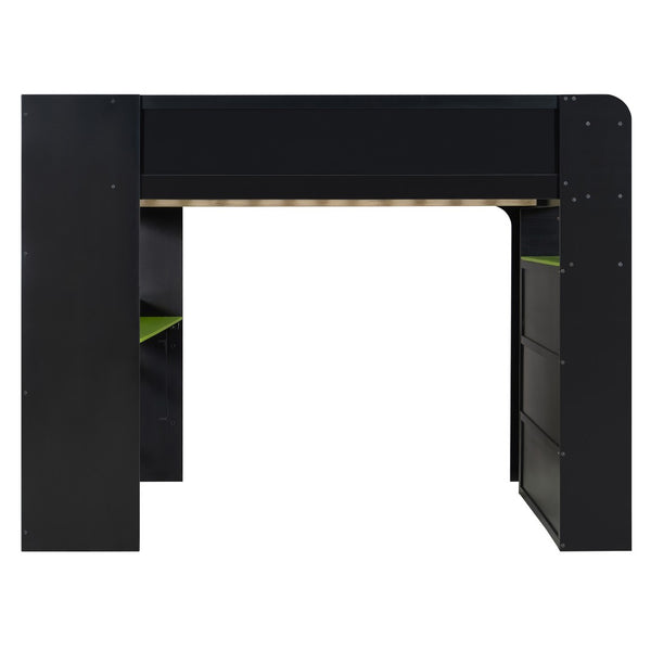 English Elm Full Size Gaming Bunk Bed with Rgb Lighting Integrated Desk Wardrobe and Storage Green LT100266AAG