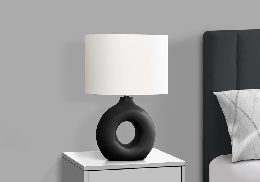 English Elm Lighting, Sculptural Donut Ceramic Base Table Lamp Ivory Shade Modern Bedroom Accent B2710P461816