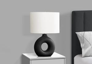 English Elm Lighting, Sculptural Donut Ceramic Base Table Lamp Ivory Shade Modern Bedroom Accent B2710P461816