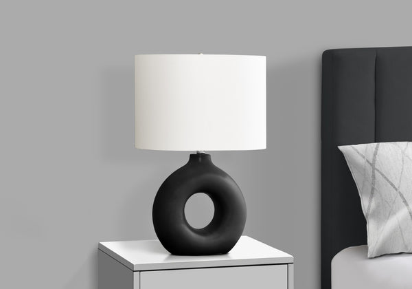English Elm Lighting, Sculptural Donut Ceramic Base Table Lamp Ivory Shade Modern Bedroom Accent B2710P461816