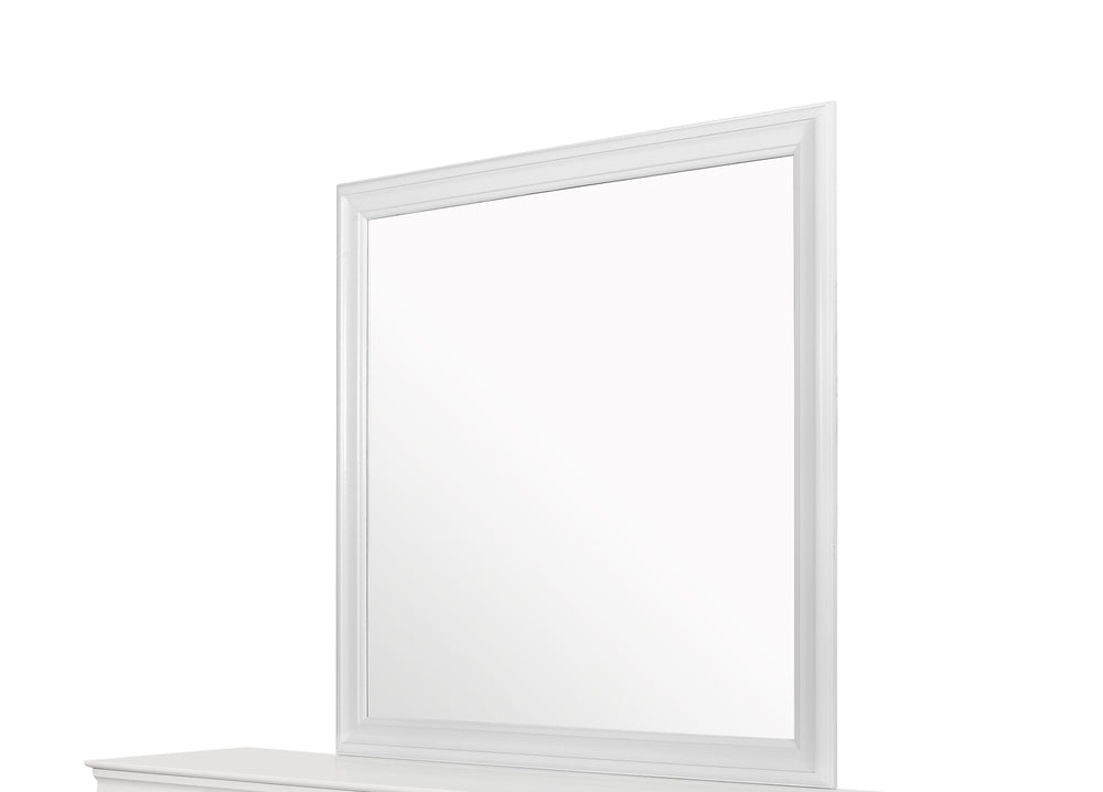English Elm SHAKER Metallic White Mirror for Pompei Dresser — Large Beveled Glass, Solid Wood/MDF Frame, Support Included B201P215906