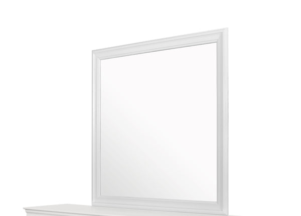 English Elm SHAKER Metallic White Mirror for Pompei Dresser — Large Beveled Glass, Solid Wood/MDF Frame, Support Included B201P215906