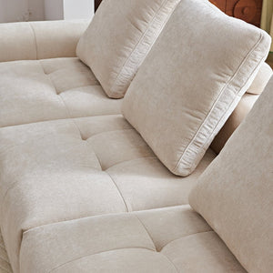 English Elm Luxury Piano Key Chenille Velvet Sofa Solid Wood Frame Three Seat Modern Living Room Beige W1765S00133
