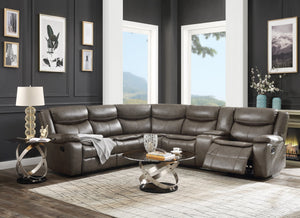 English Elm Tavin Taupe Faux Leather Sectional Recliner Sofa w/ Cupholder Console, 2 Recliners, Storage, 3-Seat Motion B2726S00126