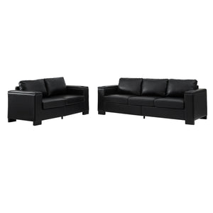 English Elm Two Two-Piece 5-Seater Sofa Set with Cup Holder & Storage, Polyester Upholstery, Solid Wood Frame, Coil Spring Seats, Removable Covers, Modern Square Arm Design for Living Room Comfort and Durability Black W1097S00203
