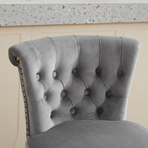 English Elm 26" Velvet Swivel Counter Stools Set of 2 with Tufted Back, Foam Cushion & Solid Wood Legs Gray W1143P362519