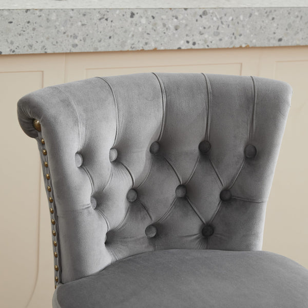 English Elm 26" Velvet Swivel Counter Stools Set of 2 with Tufted Back, Foam Cushion & Solid Wood Legs Gray W1143P362519