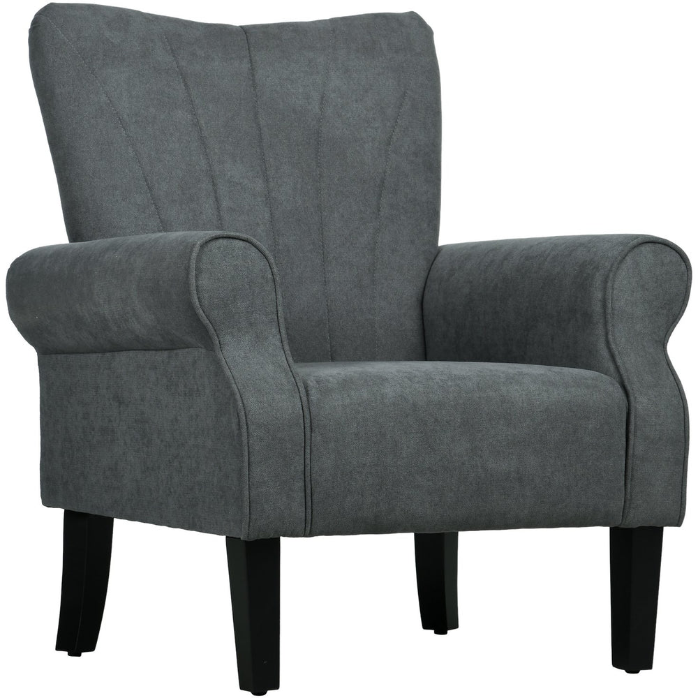 English Elm HOMCOM Mid-Century Fabric Accent Chair with Rolled Arms, Padded Linen Feel Seat, Wood Legs, Dark Gray W2225P229575