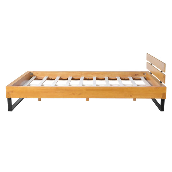 English Elm Christopher Knight Home® - PINE Wood Bed Frame King Size with Pine Grain & Black Iron Accents, Industrial Modern Durability Black+Natural N770P270091N_N770P270092N