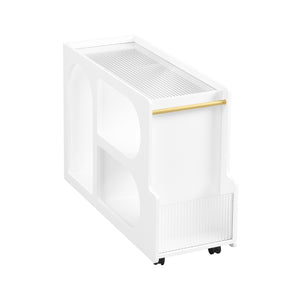 English Elm ON-TREND Mobile End Table with Locking Wheels, Fluted Tempered Glass Top, Gold Rod Accent, Sleek Storage Design White N721P179241K