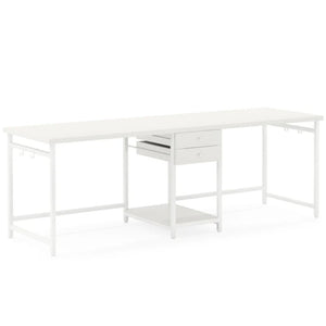 English Elm Computer Desk Two Person Wood Grain Workstation with Drawers for Shared Home Office White T3971P453460
