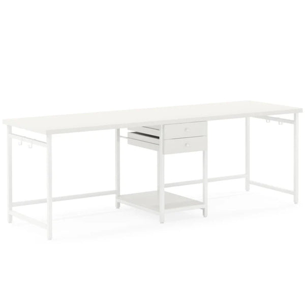 English Elm Computer Desk Two Person Wood Grain Workstation with Drawers for Shared Home Office White T3971P453460