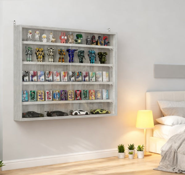 English Elm Wall-mounted Shadow Box Cabinet with Glass Doors and Five Adjustable Shelves White T3971P412891