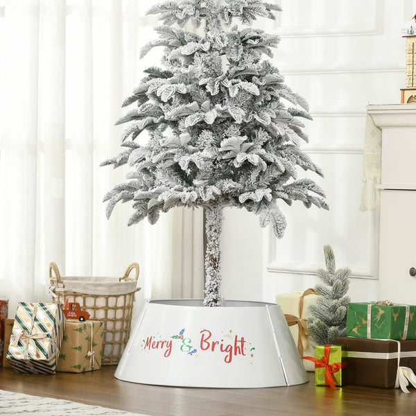 English Elm HOMCOM Cream White 26" Christmas Tree Collar Ring – Metal Stand Cover, Pet-Safe, Wrinkle-Free Decor W2225P173952